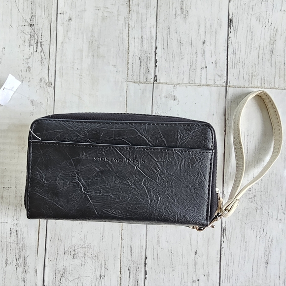 Stone Mountain Western Leather Black & Cream Large Wristlet Wallet Bag - Picture 3 of 6